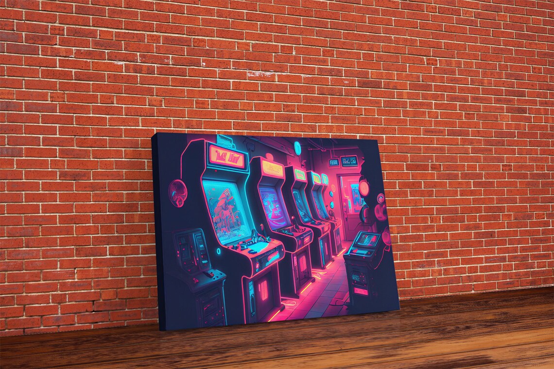 Synthwave Arcade Room Art Print, Retro 90s Neon - Image 5
