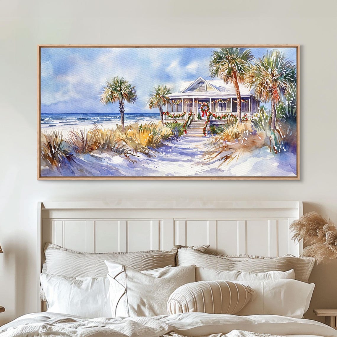 Sunny Tropical Beach House Christmas Palms Ocean Waves Art Print - Image 6