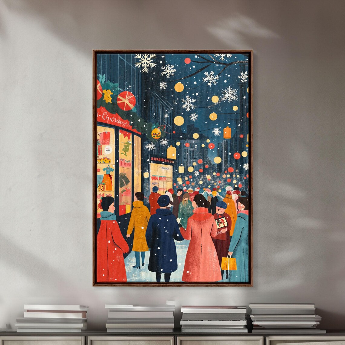 Retro City Christmas Shopping Scene, Vintage Holiday Poster - Image 4