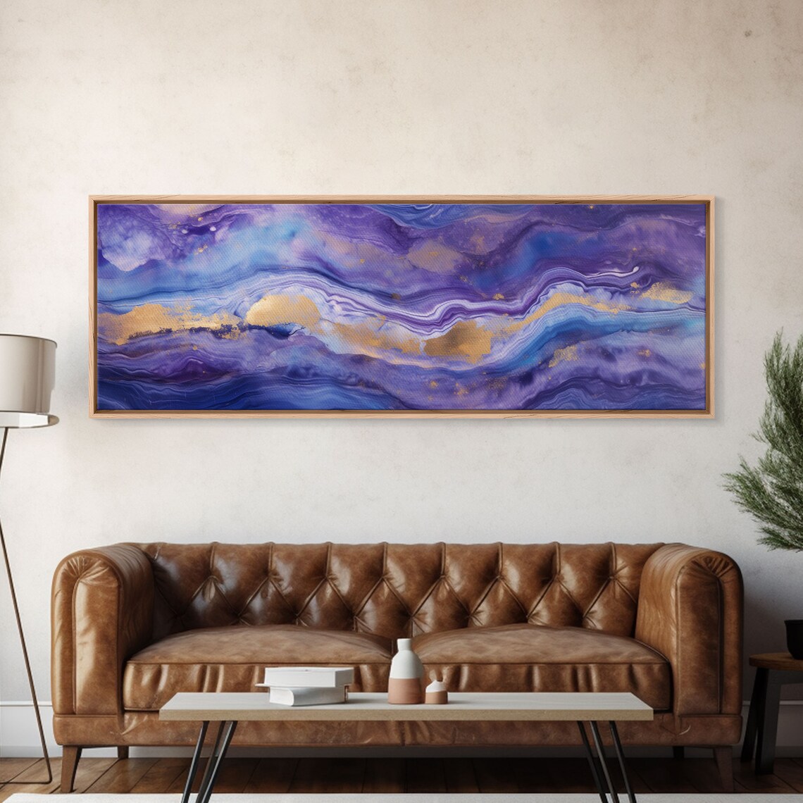 Purple Marble Abstract Art Print, Modern Gold