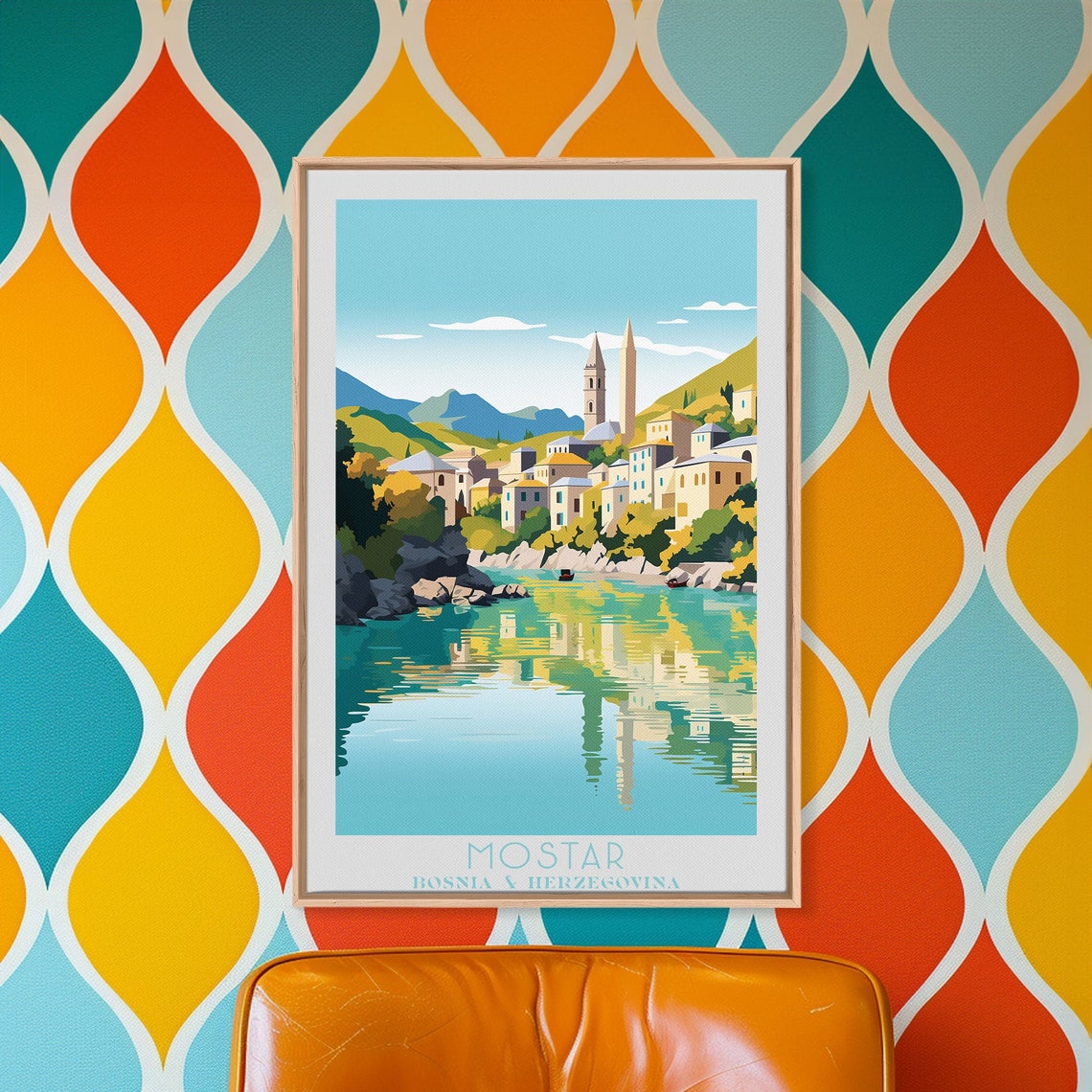 Mostar Bosnia Herzegovina Old Town River Reflection Travel Poster - Image 4