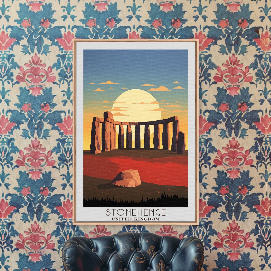 Stonehenge England Sunset Sky Ancient Stones Landmark Travel Poster