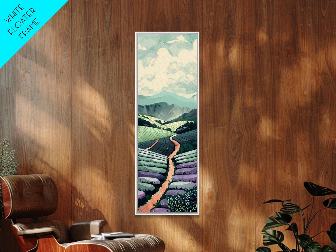 Lavender Field Rows Mountain Path Serene Landscape Art Poster - Image 6