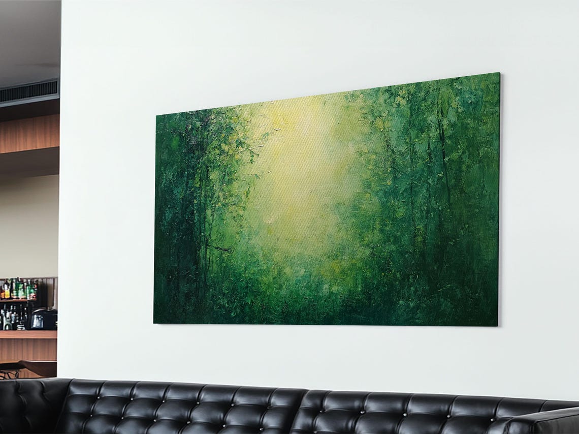 Emerald Green Forest Golden Light Glow Abstract Woodland Poster
