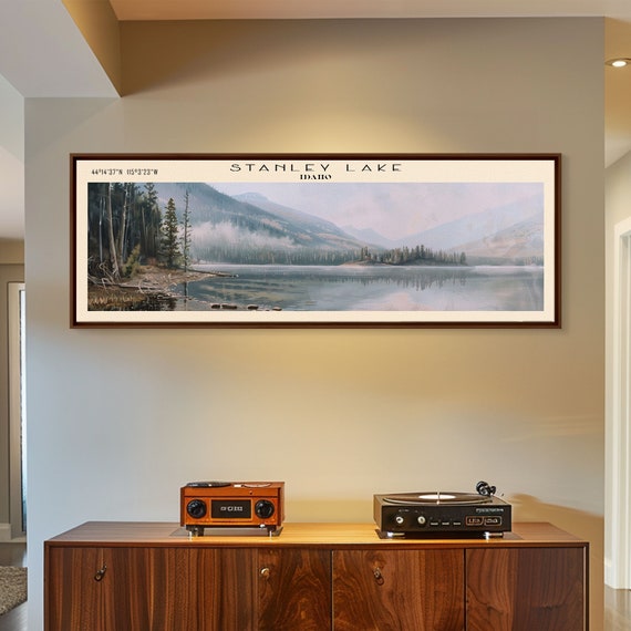 Stanley Lake Idaho Panoramic Framed Print Lake House Decor Wall Art Travel Poster Tranquil Landscape Cottage Art