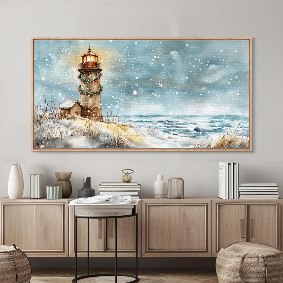 Coastal Christmas Lighthouse, Holiday Art Print - Image 5