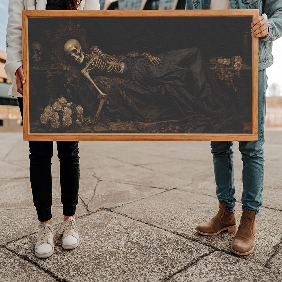 Reclining Skeleton Among Roses In Dark Romantic Gothic Art Poster - Image 5