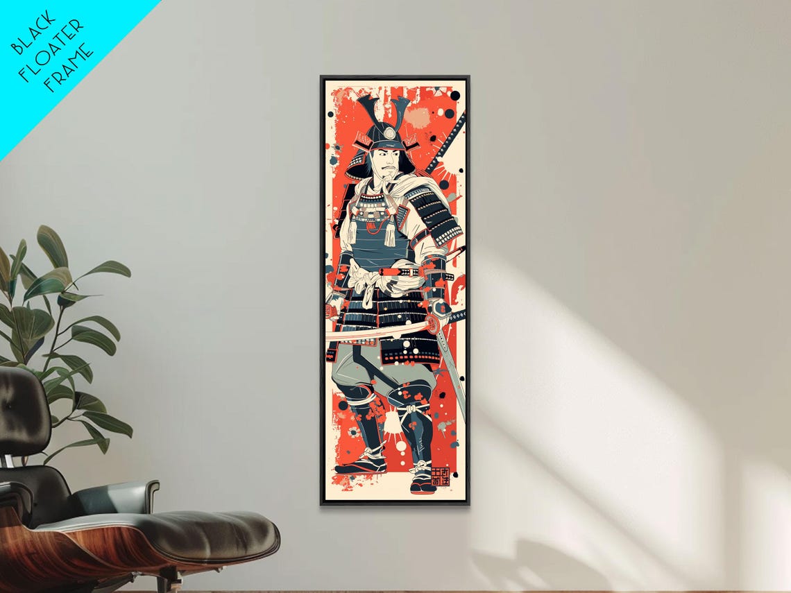 Japanese Samurai Warrior Armor Red Background Bold Art Poster - Image 3