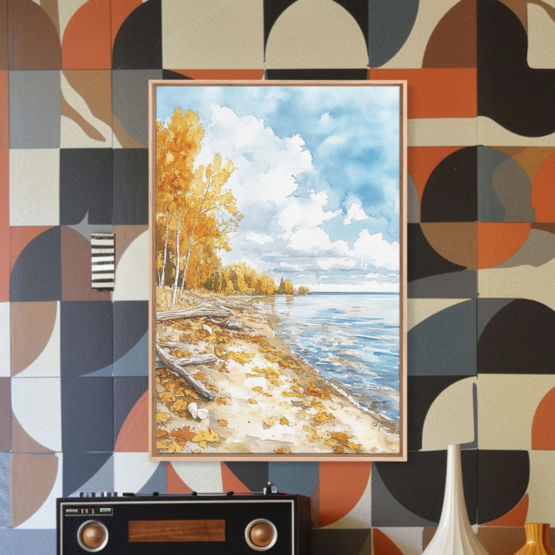 Autumn Lakeshore With Golden Birch Trees And Fallen Leaves Poster - Image 3