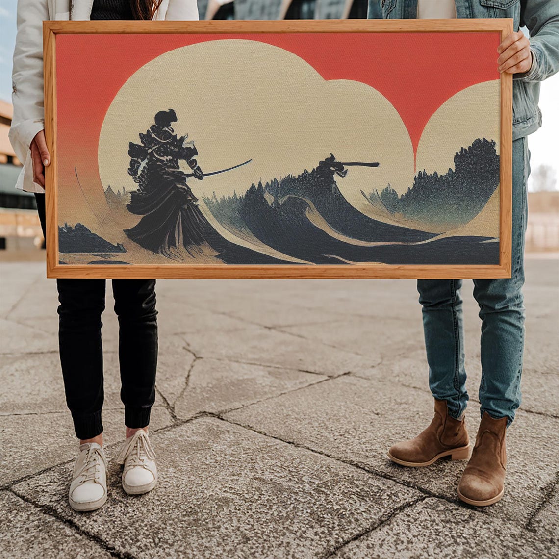 Samurai Facing Giant Wave Under Blood Red Sun Japanese Art Poster - Image 5