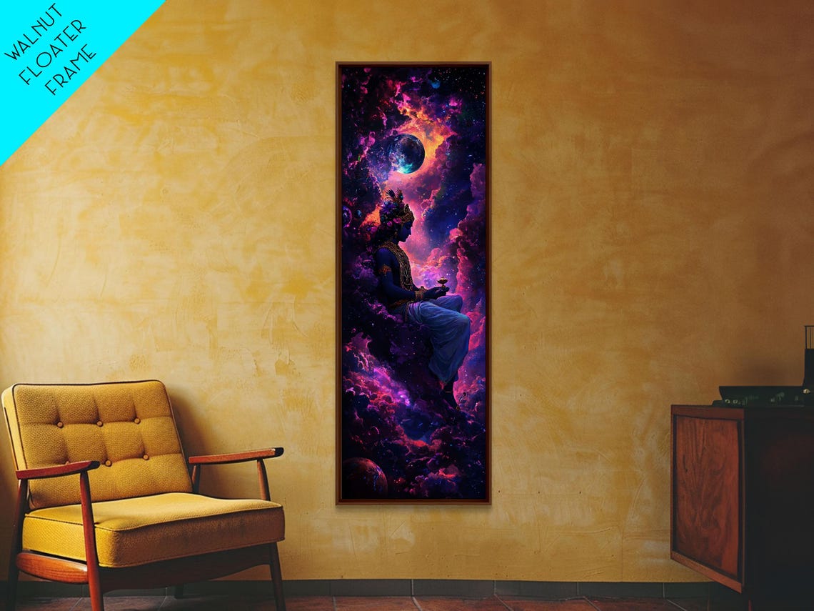 Lord Krishna Cosmic Nebula Moon Spiritual Yoga Meditation Poster - Image 5