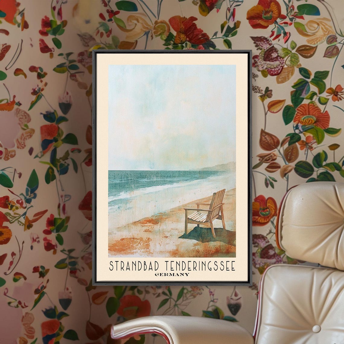 Strandbad Tenderingssee Germany Lone Chair Calm Lake Soft Poster