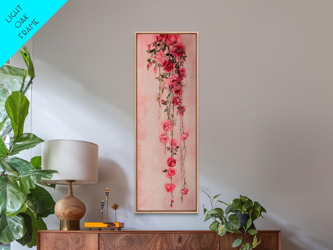 Cascading Pink Roses Botanical Watercolor Hanging Vine Wall Poster - Image 3