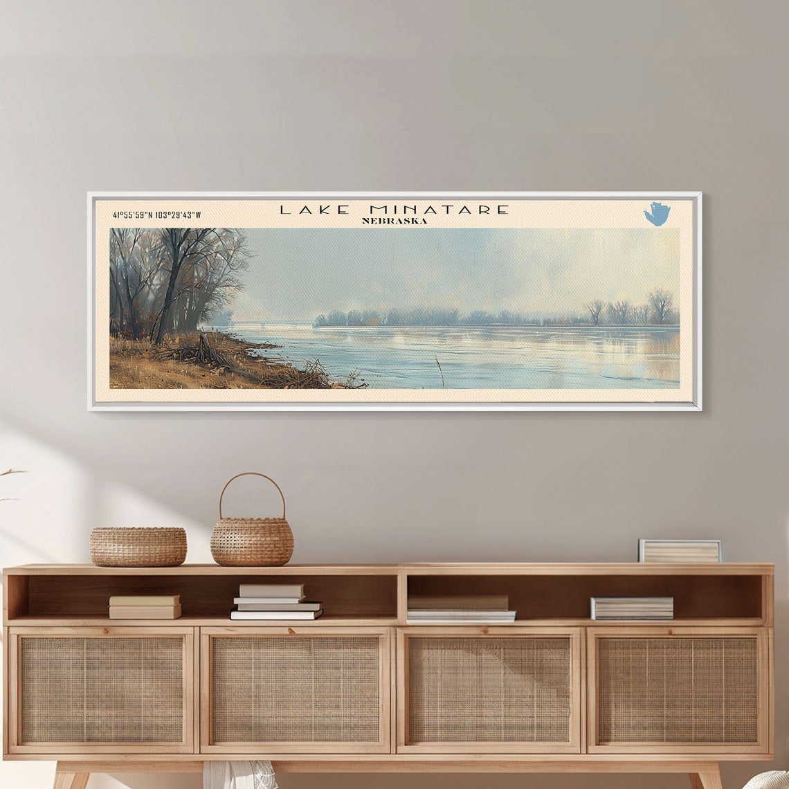 Lake Minatare Nebraska Icy Winter Shoreline Panoramic Travel Poster - Image 2