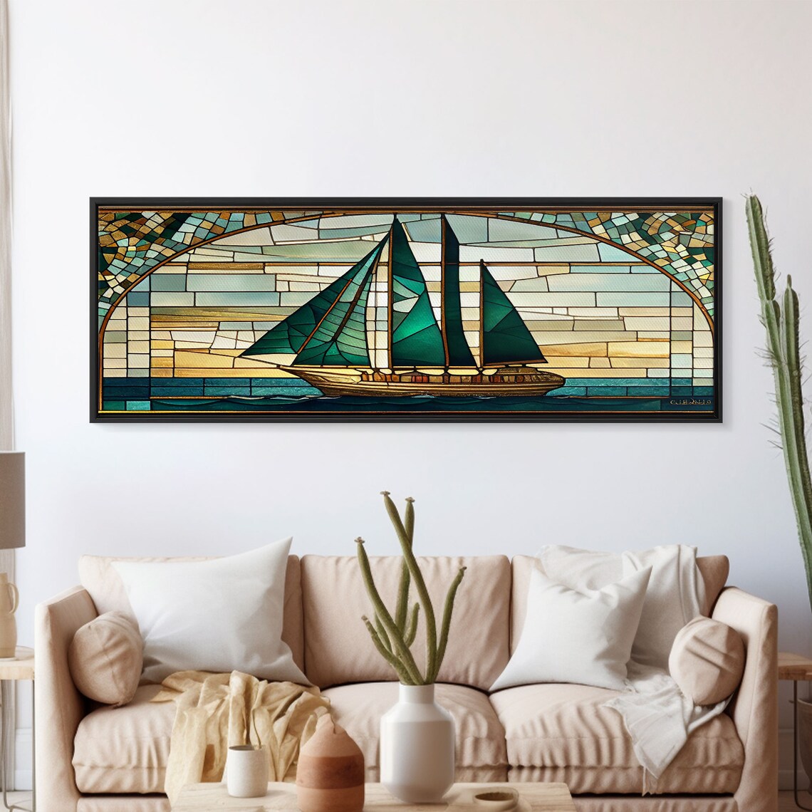 Panoramic Art Deco Sail Boat Stained Glass Art Print - Image 6