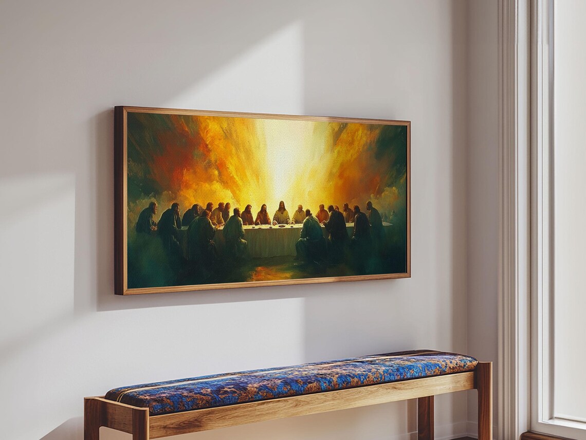 The Last Supper Oil Painting Jesus and Disciples Golden Light Christian Print - Image 4