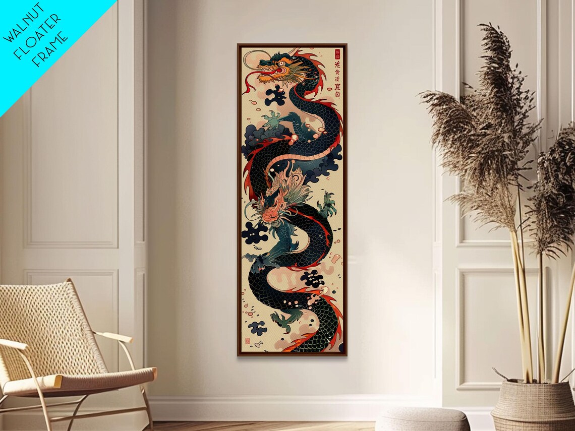 Japanese Dragon Wood Block Print, Cream Background - Image 5