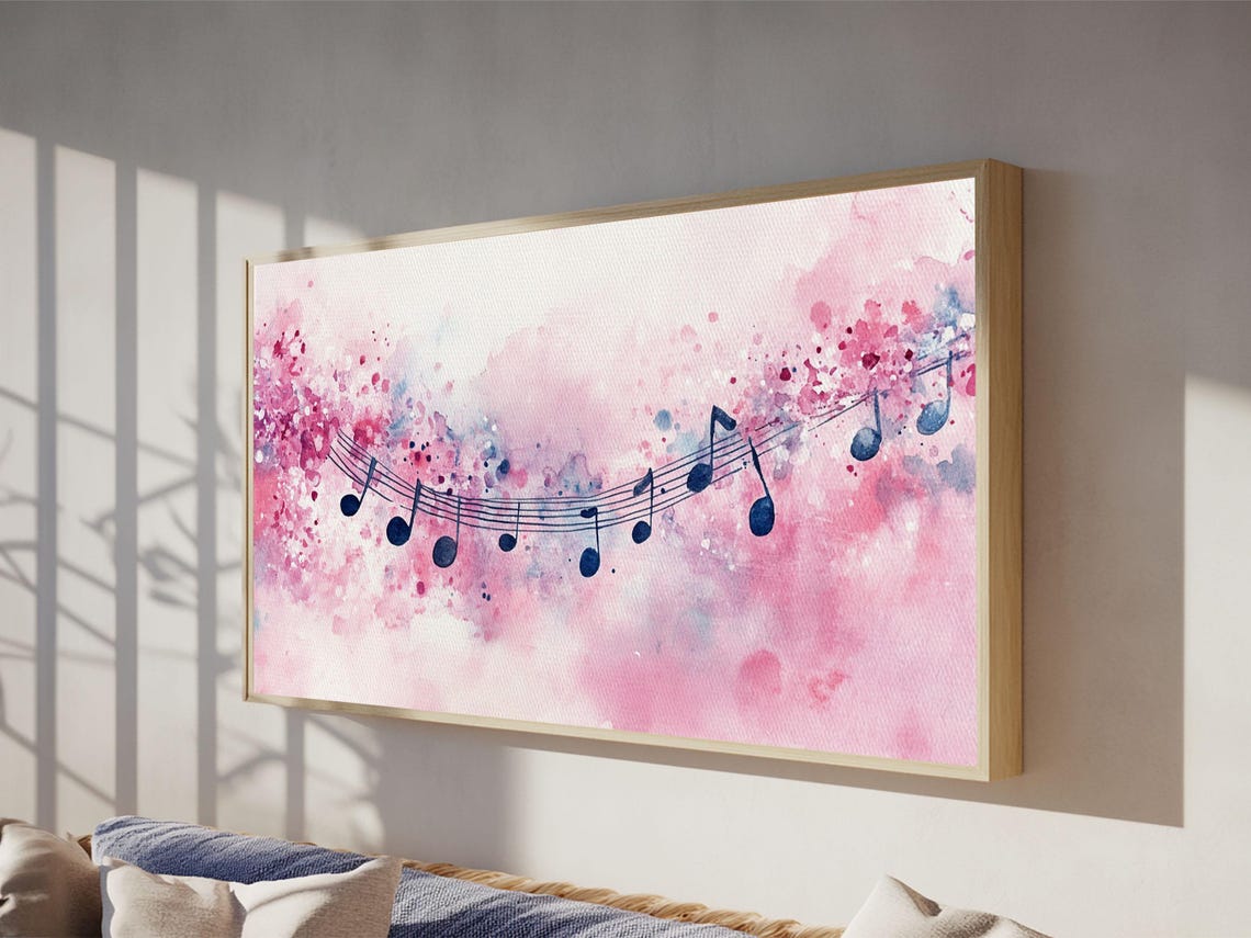 Pink Watercolor Music Notes Melody Staff Splash Romantic Wall Poster - Image 6