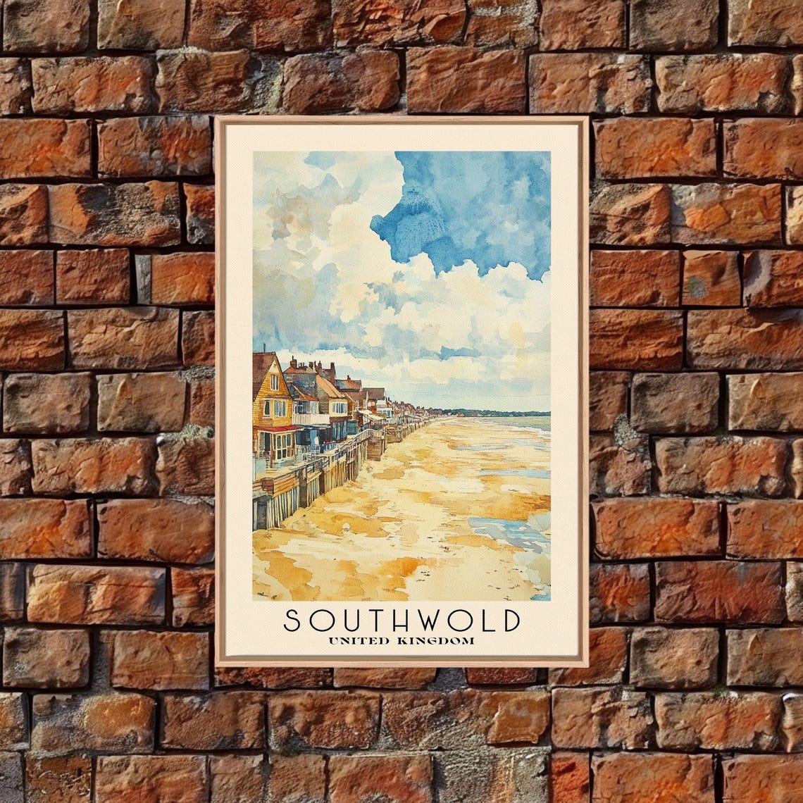 Southwold United Kingdom Seafront Golden Beach Watercolor Poster - Image 5