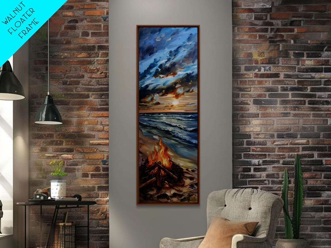 Beach Bonfire At Sunset Over Ocean Waves Cozy Seaside Evening Poster - Image 3