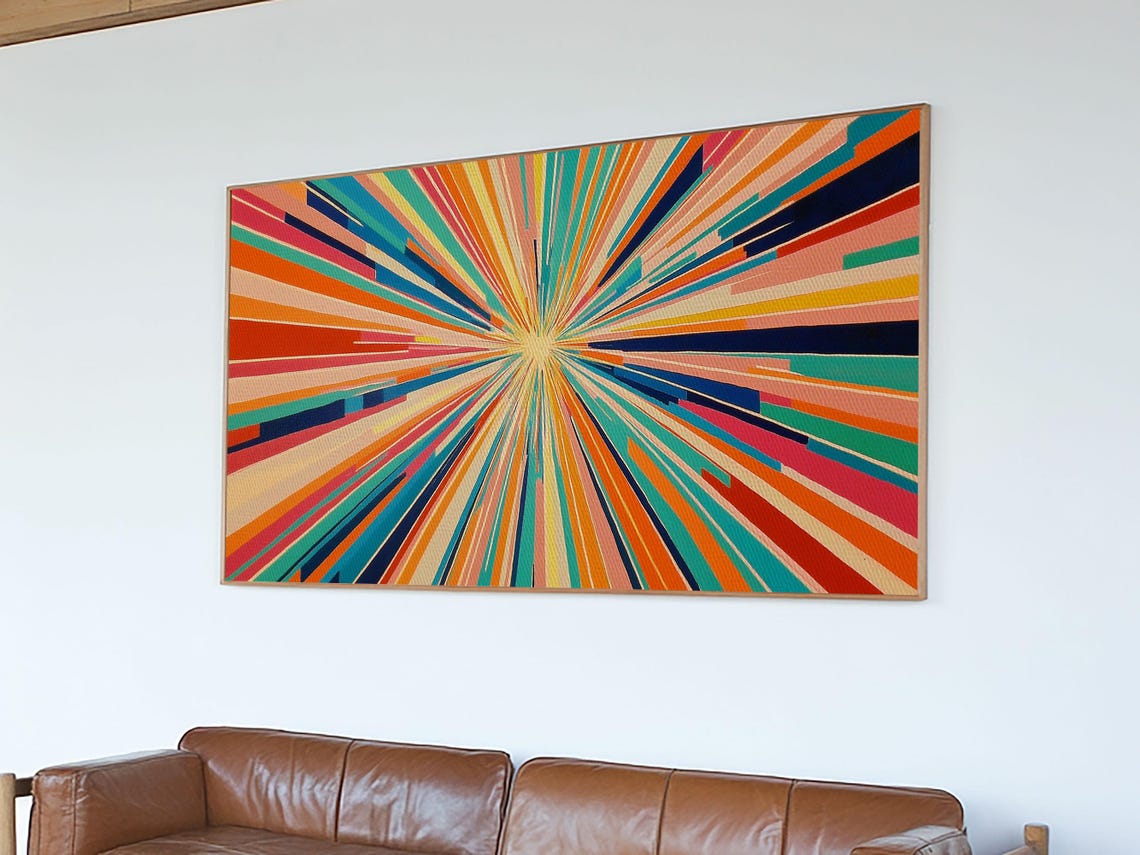 Mid Century Modern Sunburst Starburst Colorful Rays Abstract Print - Image 5