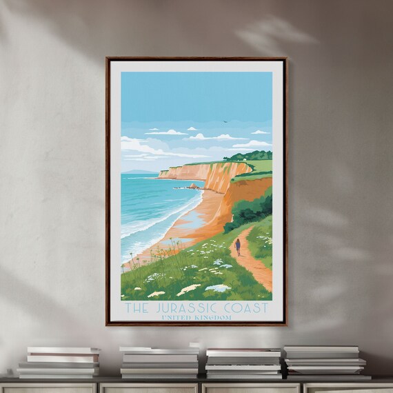 Jurassic Coast England Art Framed Print Travel Poster Original Wall Art Home Decor Gift For Travel Lover Wall Hanging
