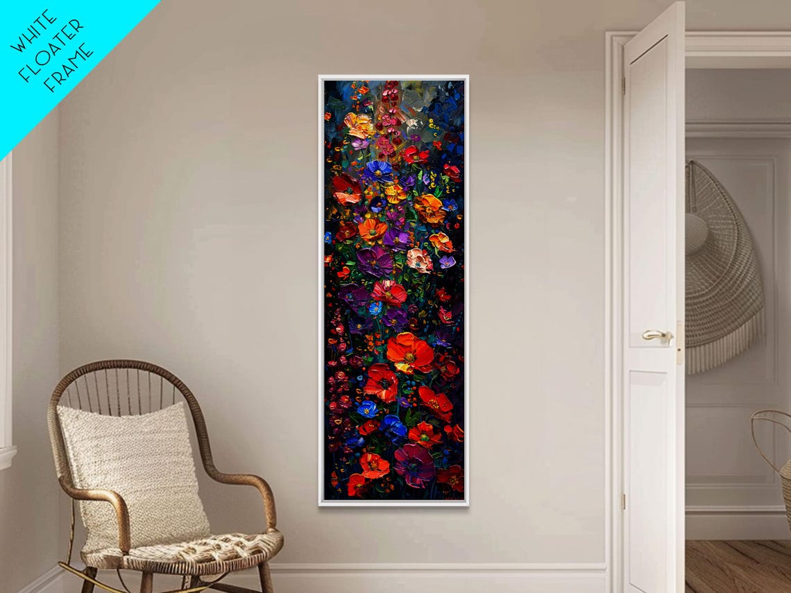 Colorful Impasto Floral Bouquet Bold Blooms Dark Canvas Art Poster - Image 6