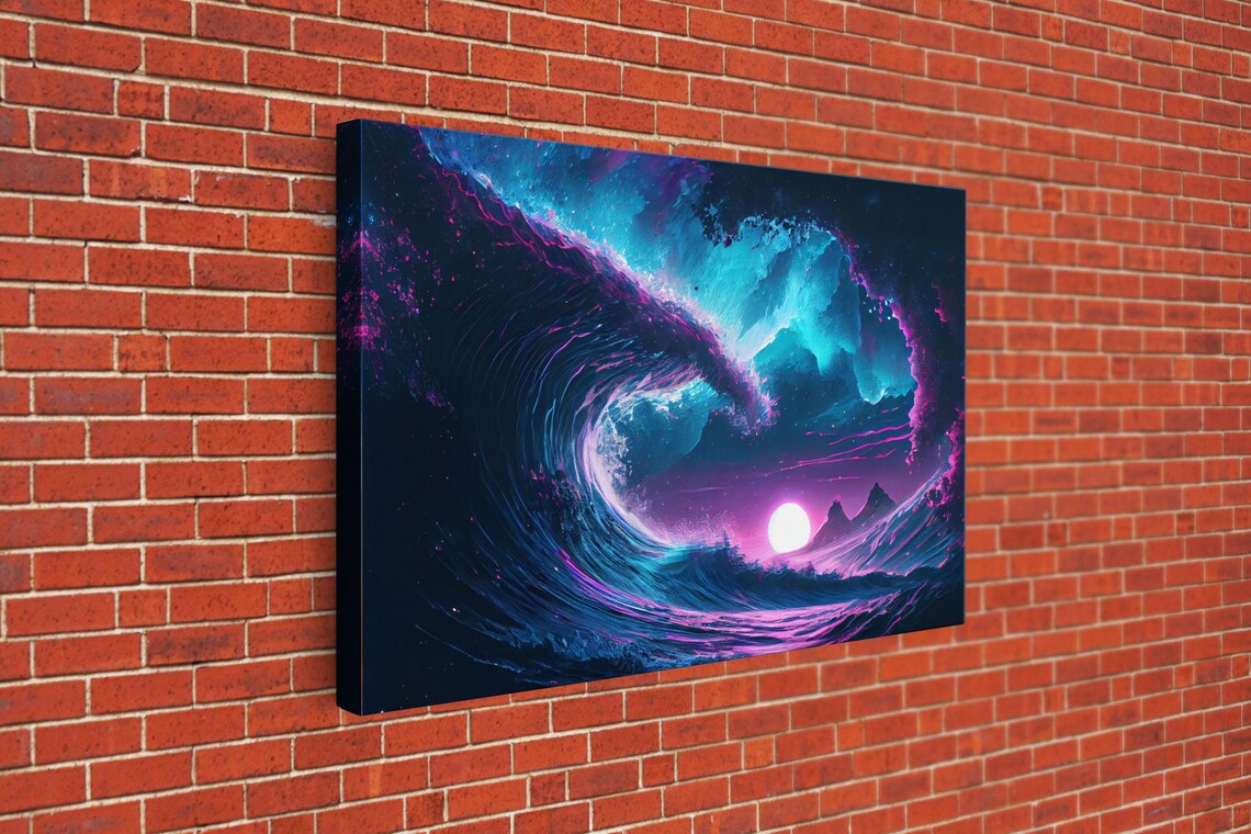 The Wave, Synthwave Style Ocean Sunset Art Print - Image 3