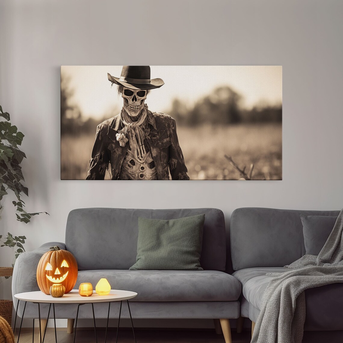 Wild West Zombie Cowboy Skeleton Hat Tattered Coat Sepia Tintype Art Poster - Image 3