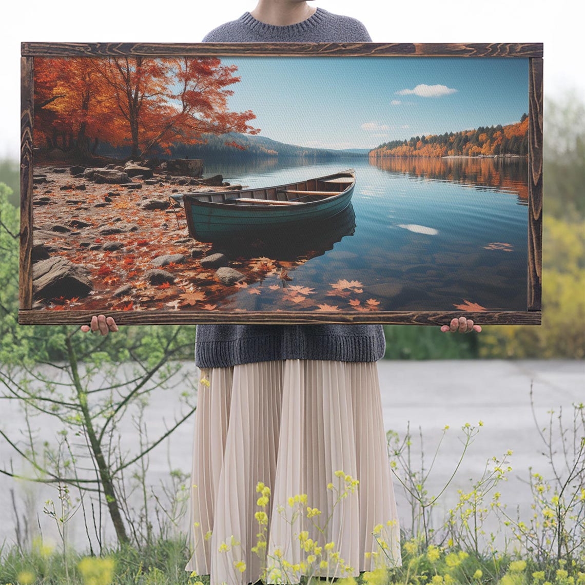 Pacific Northwest Photography Print Beautiful Lake With Canoe In The Fall Framed Print Photography Decor Fall Decor - Image 2