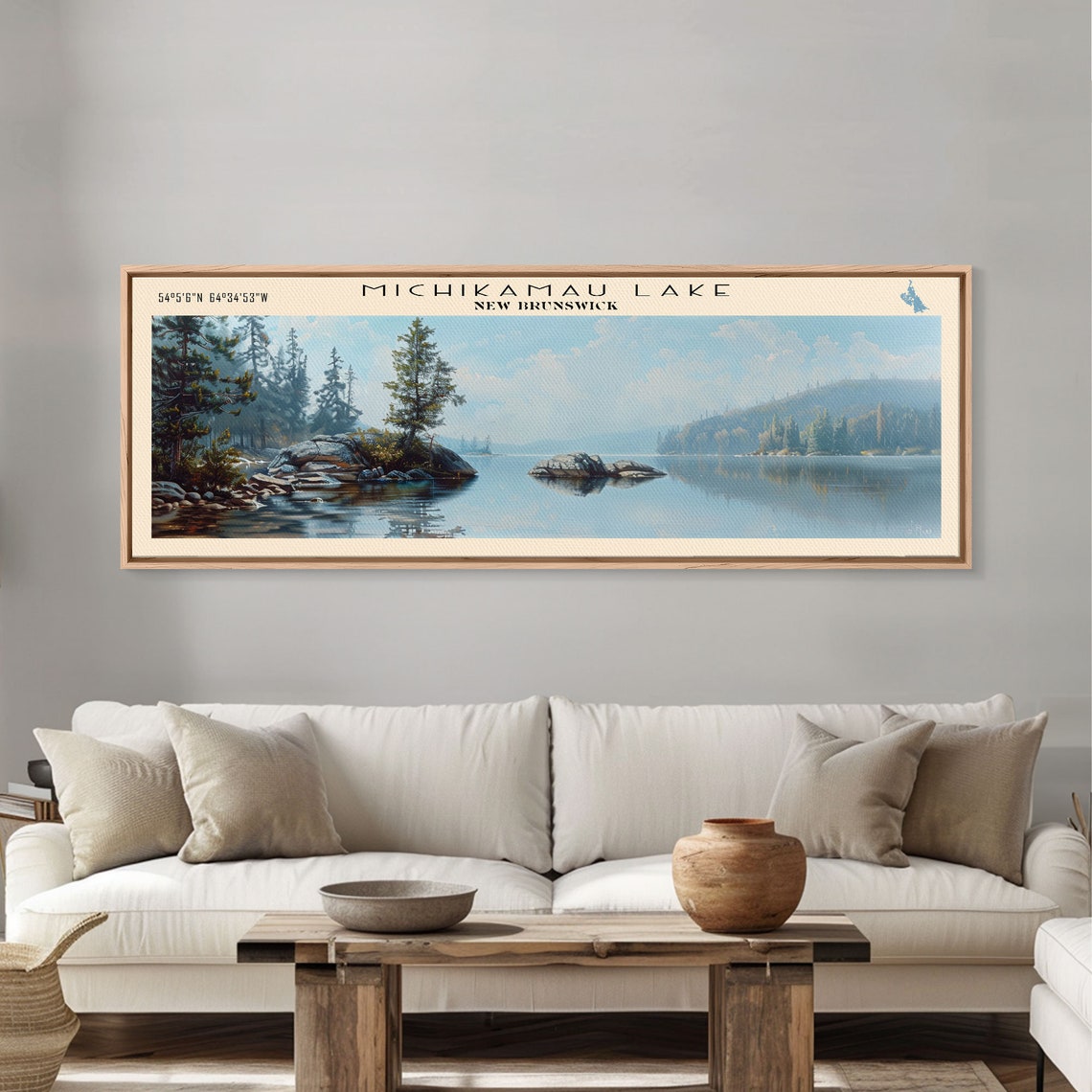 Michikamau Lake New Brunswick Rocky Islands Calm Water Travel Poster - Image 3