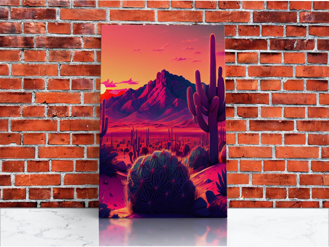 Pastel Arizona Outrun Sunset Desert Cactus Print - Image 3