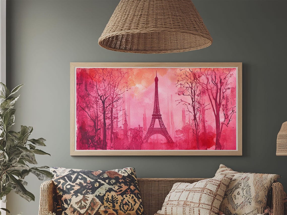 Eiffel Tower Paris Pink Blossom Trees Romantic French Travel Poster - Image 3