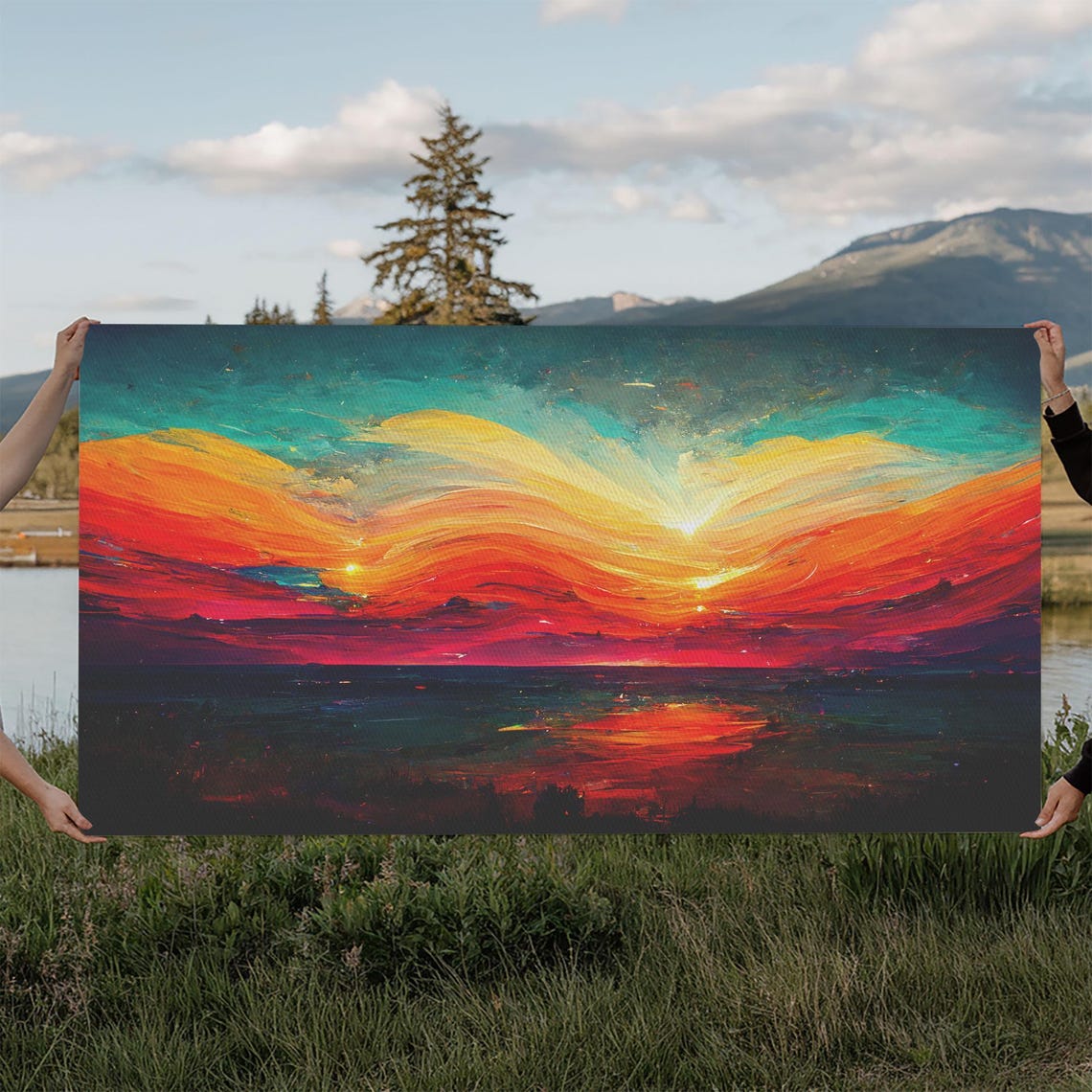 Beautiful Sunset Print Art Ink Painting Style Abstract Sunset Wall Art Cool Wall Art - Image 6