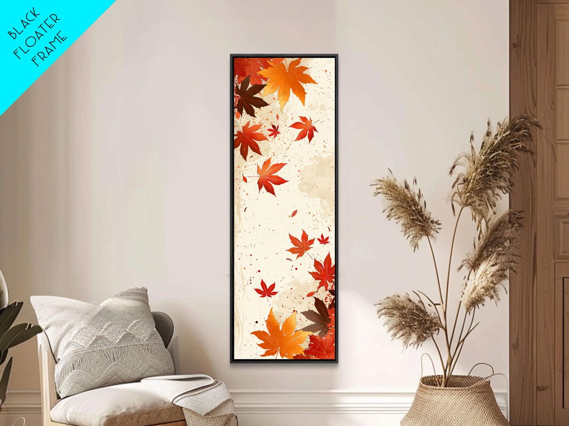 Falling Autumn Maple Leaves Warm Red Orange Vertical Art Print - Image 6