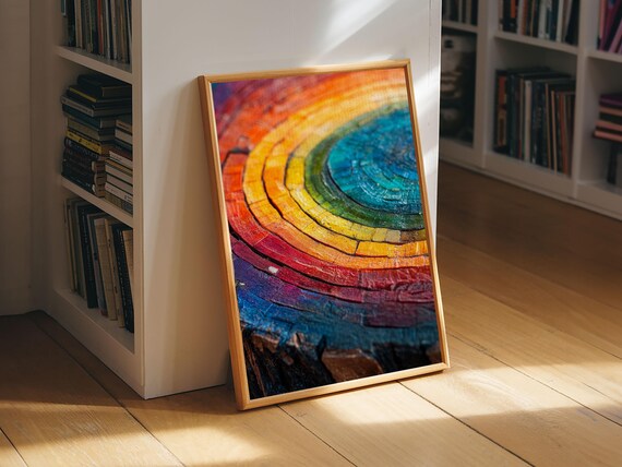 Rainbow Tree Rings, Retro Style Rustic Wall Art