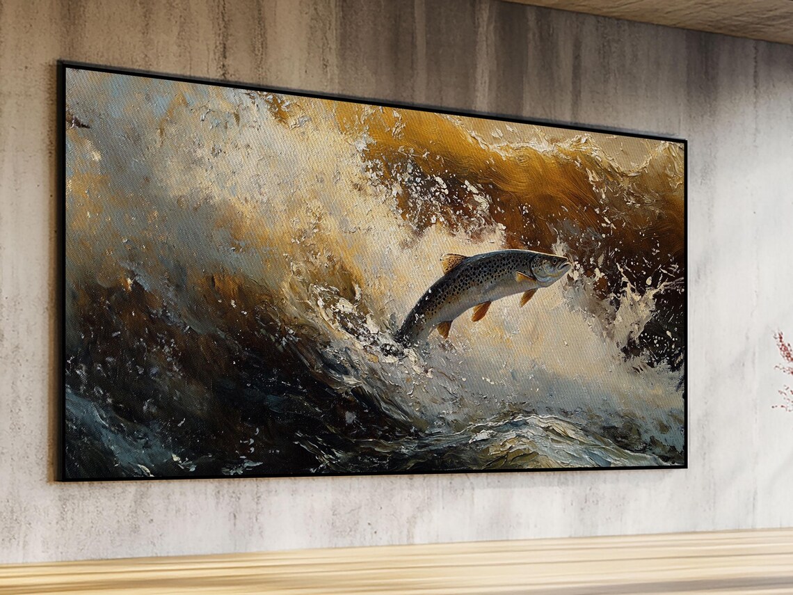 Fly Fishing Trout River Scene, Rustic Art Print - Image 6