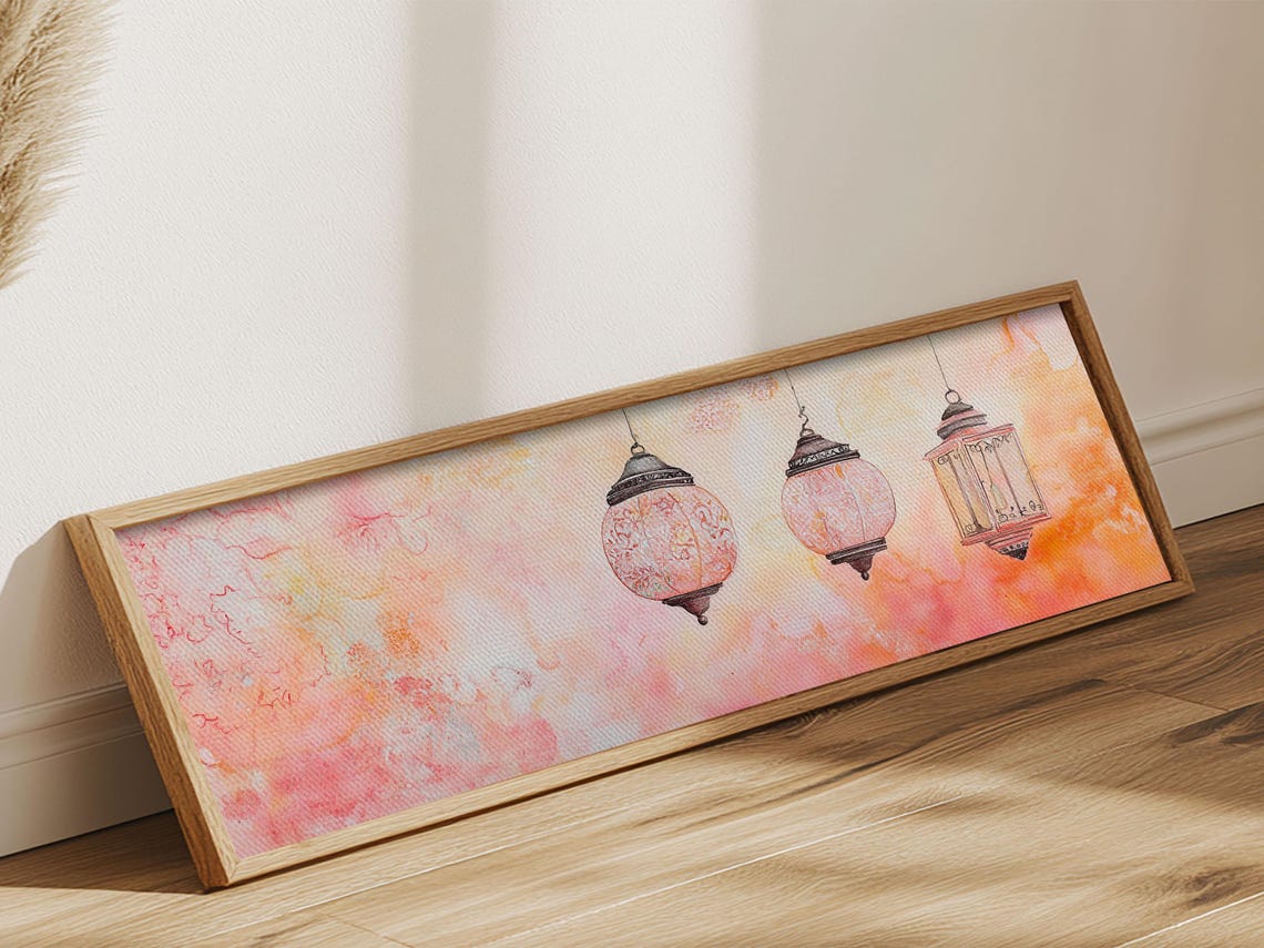 Moroccan Lanterns Print Pink Orange Wall Art Boho Decor Rustic Living Room Artwork Horizontal Farmhouse Style Gift Idea - Image 6