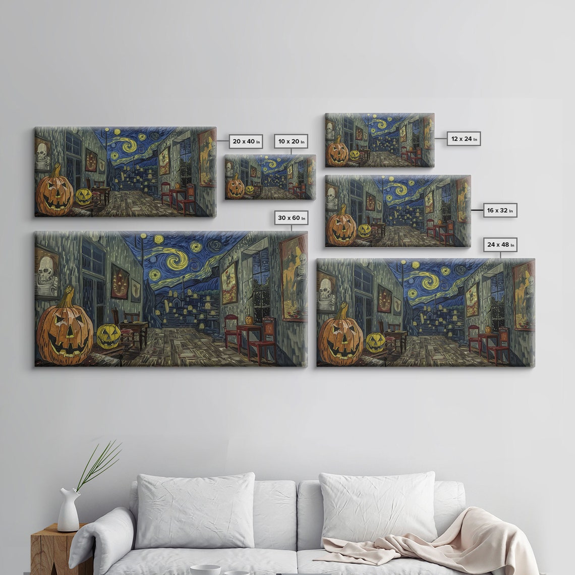 Starry Night Inspired Halloween Decor Framed Print Haunted Grave Yard - Image 2