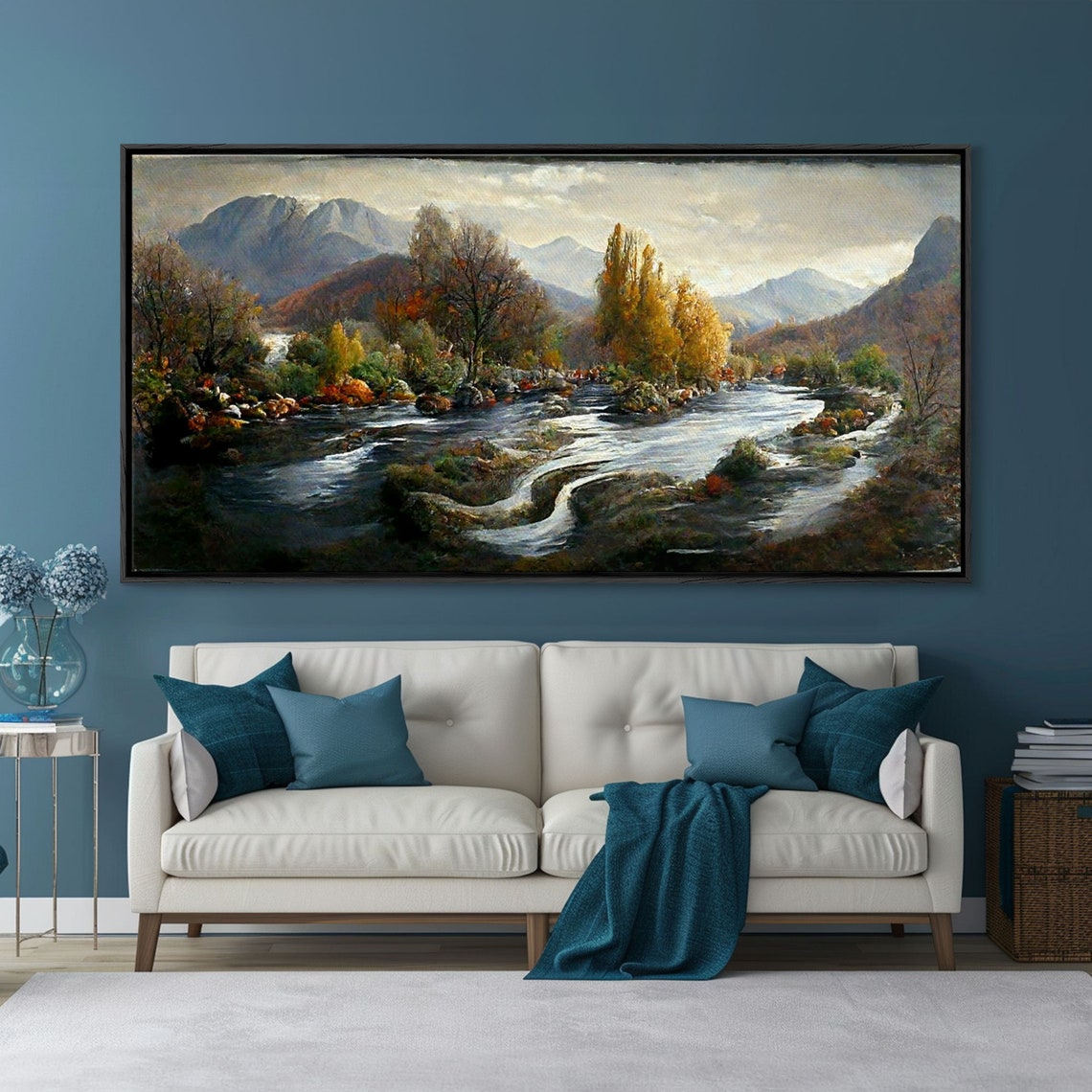 Scenic Nature Landscape Print Flowing River Water Color Fall Scenic Art Panoramic Nature Landscape - Image 3