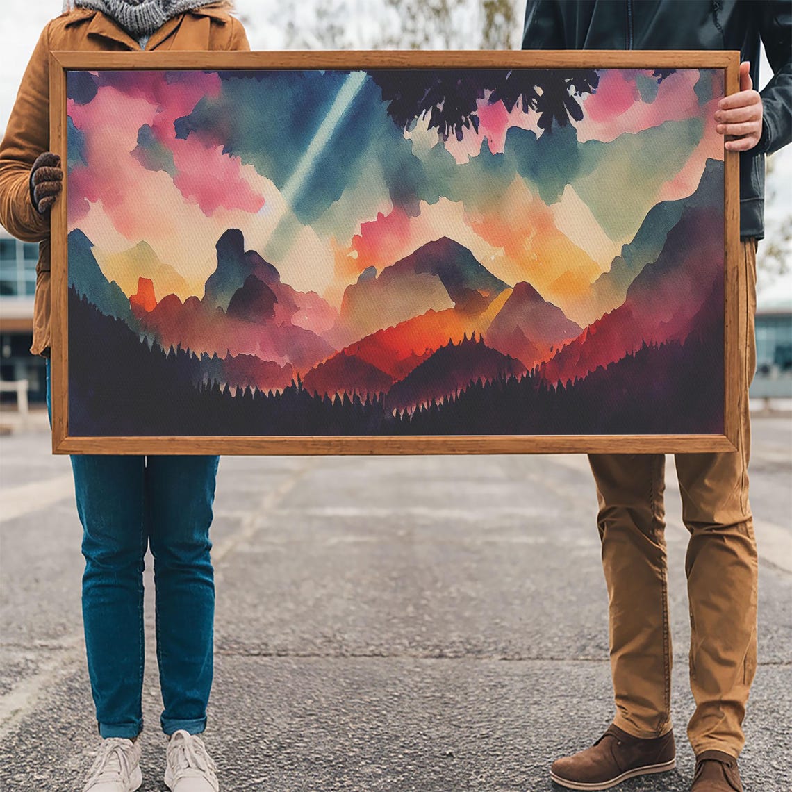Mountain Artwork Print Horizontal Wall Art Large Watercolor Painting Panoramic Mountain Print Modern Landscape Art Original Art - Image 3
