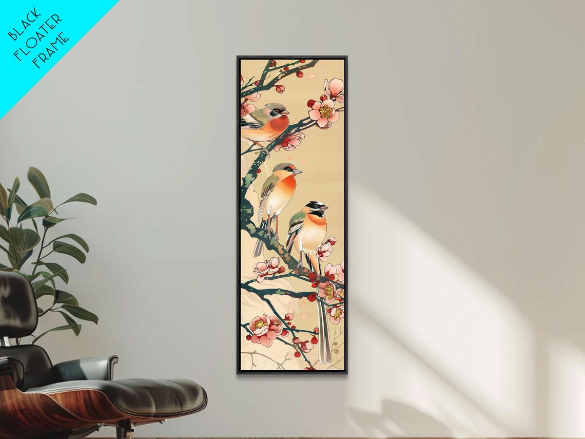 Japanese Ukiyo E Songbirds Blooming Cherry Blossom Branch Poster - Image 5