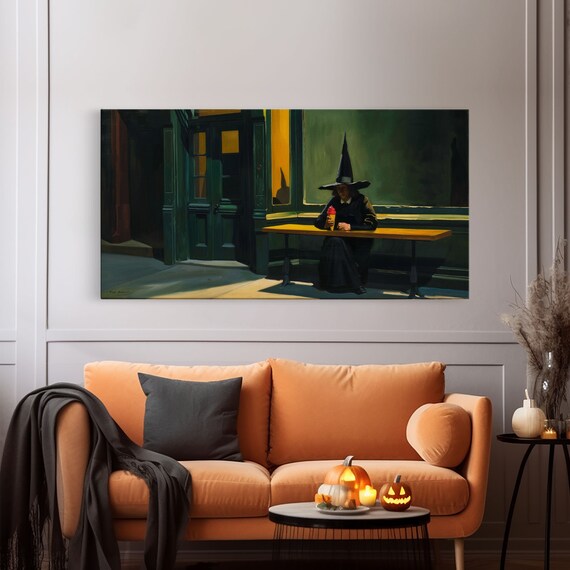 Sad Witch Eating Ice Cream Alone At Night Funny Halloween Art Print