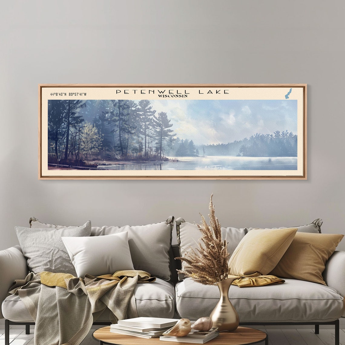 Petenwell Lake Wisconsin Tall Pines Misty Still Water Travel Poster - Image 4