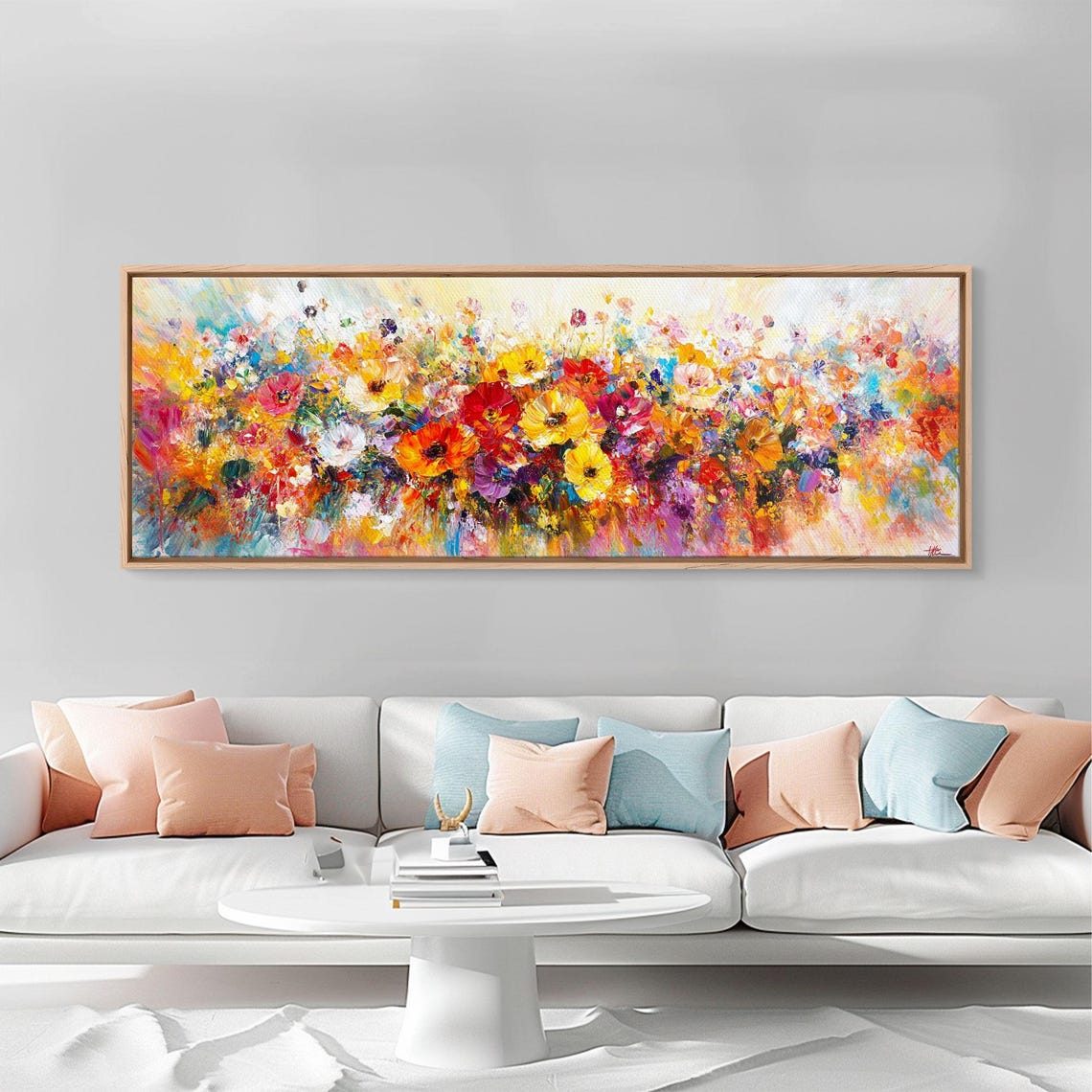 Vibrant Wildflower Meadow Bloom Panoramic Oil Painting Art Poster - Image 3