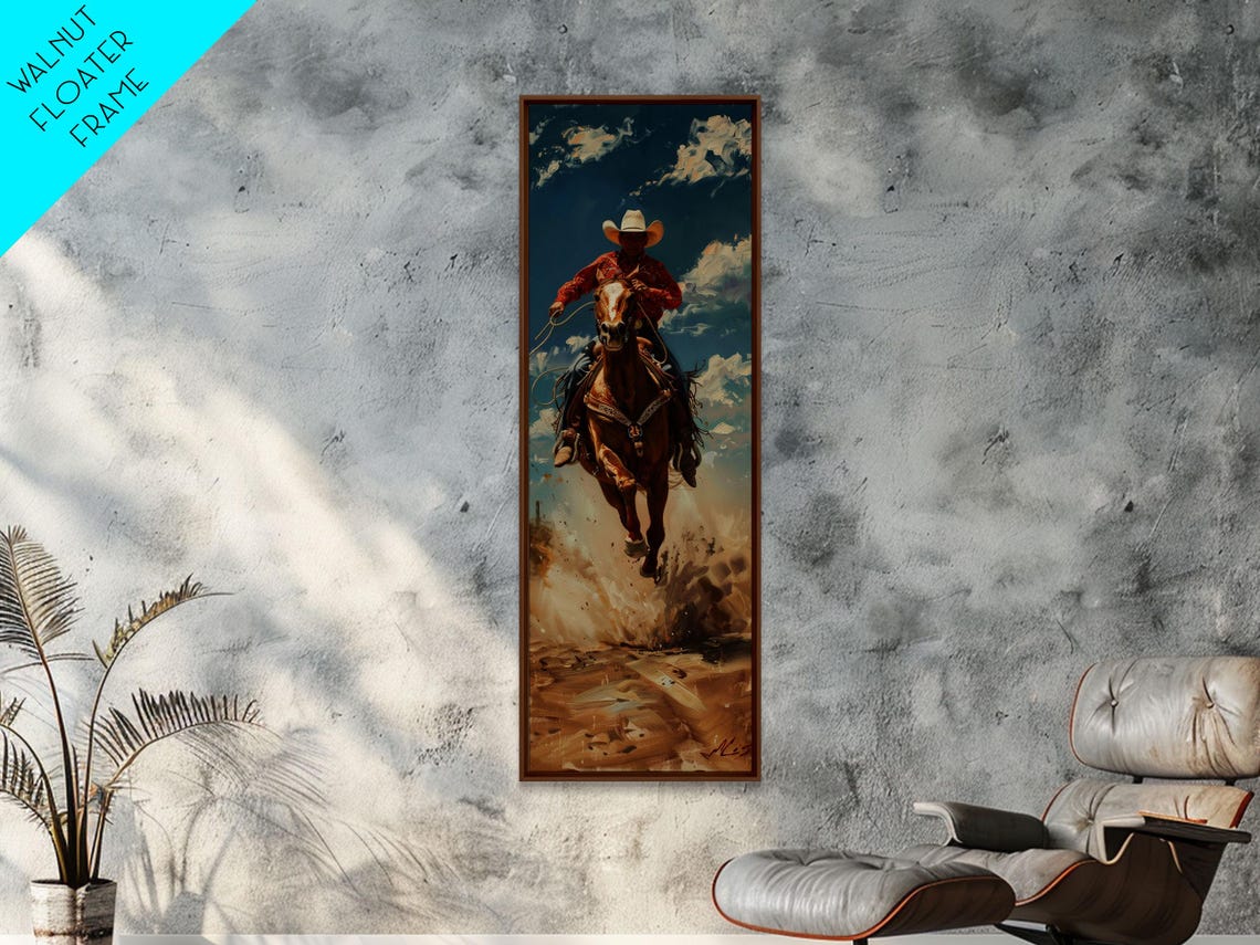 Cowboy Galloping Horse Lasso Dust Western Ranch Oil Painting Poster - Image 3
