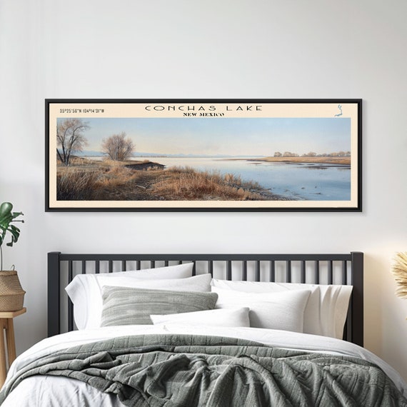 Conchas Lake New Mexico Framed Print Lake House Art Panoramic Wide Art Travel Poster Rustic Lake Painting Home Decor