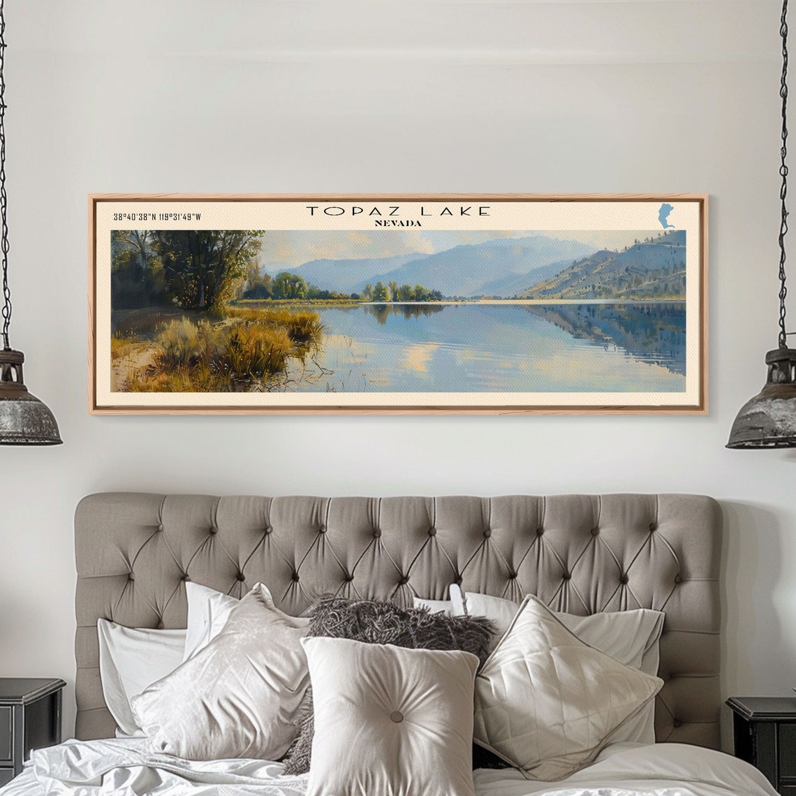Topaz Lake Nevada Panoramic Mountain Reflection Calm Water Poster - Image 4