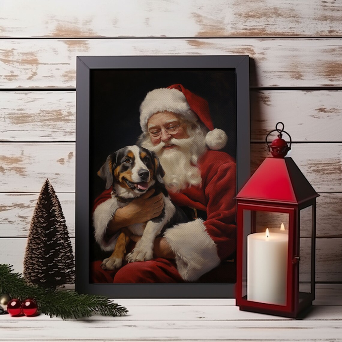 Santa Claus And His Beagle Christmas Wall Art Dog Gift Christmas Dog Winter Wall Art Santa Decor Santa Art Print Cute Dog Print - Image 4