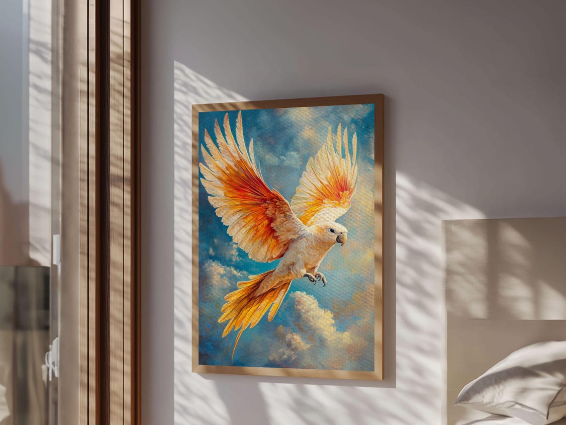 Cockatoo Parrot Soaring Sky Tropical Bird Flight Blue Sky Wall Poster
